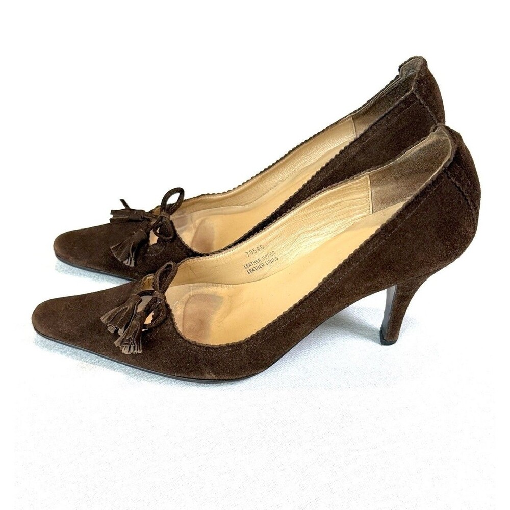 J.Crew Suede Tassel Pumps Heels Made In Italy W 9 Pointed Toe Y2K 90s 00s Brown